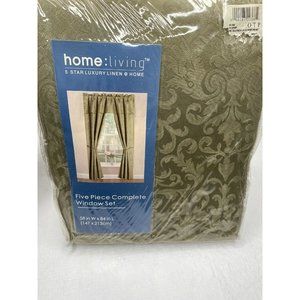 New Home Living Curtain Set 5 Pc Set 58" x 84" 2 Panels Valence Tie backs Green